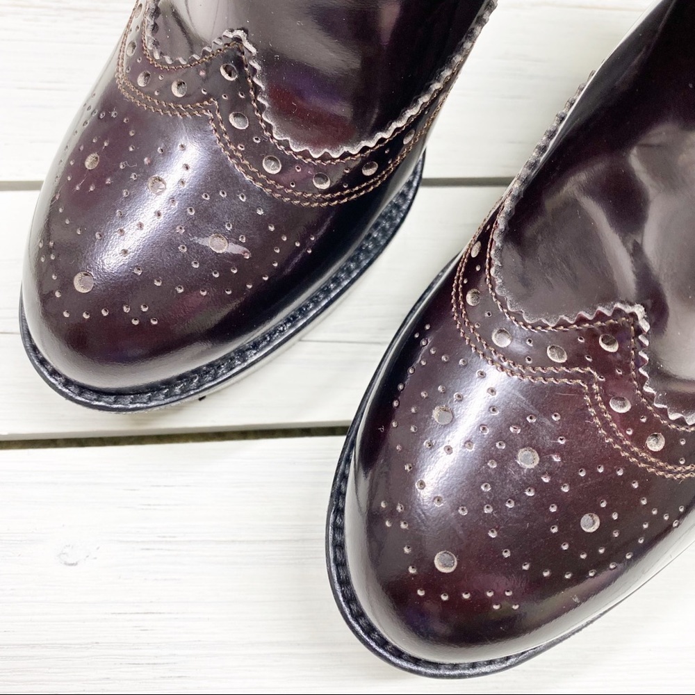 BURBERRY Brogue Chelsea Detailed Wedge Polished Leather Ankle Boots 38 - Picture 3 of 16